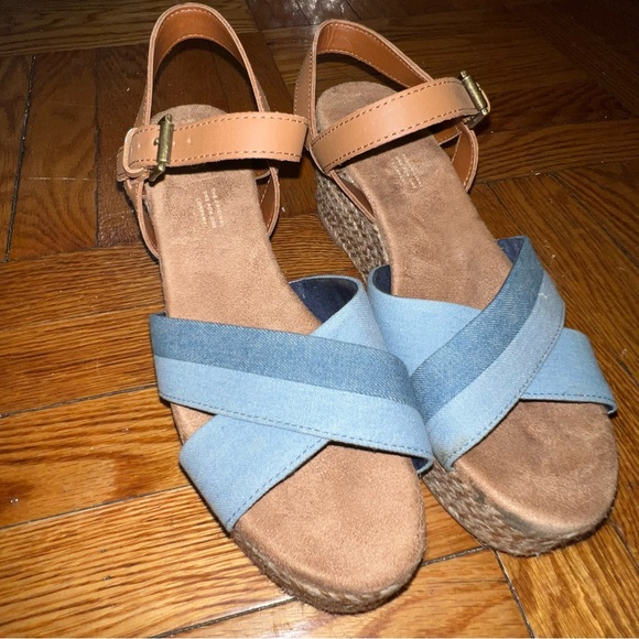 Toms Womens Willow Suede Strappy Wedge Sandals Denim - Picture 4 of 9